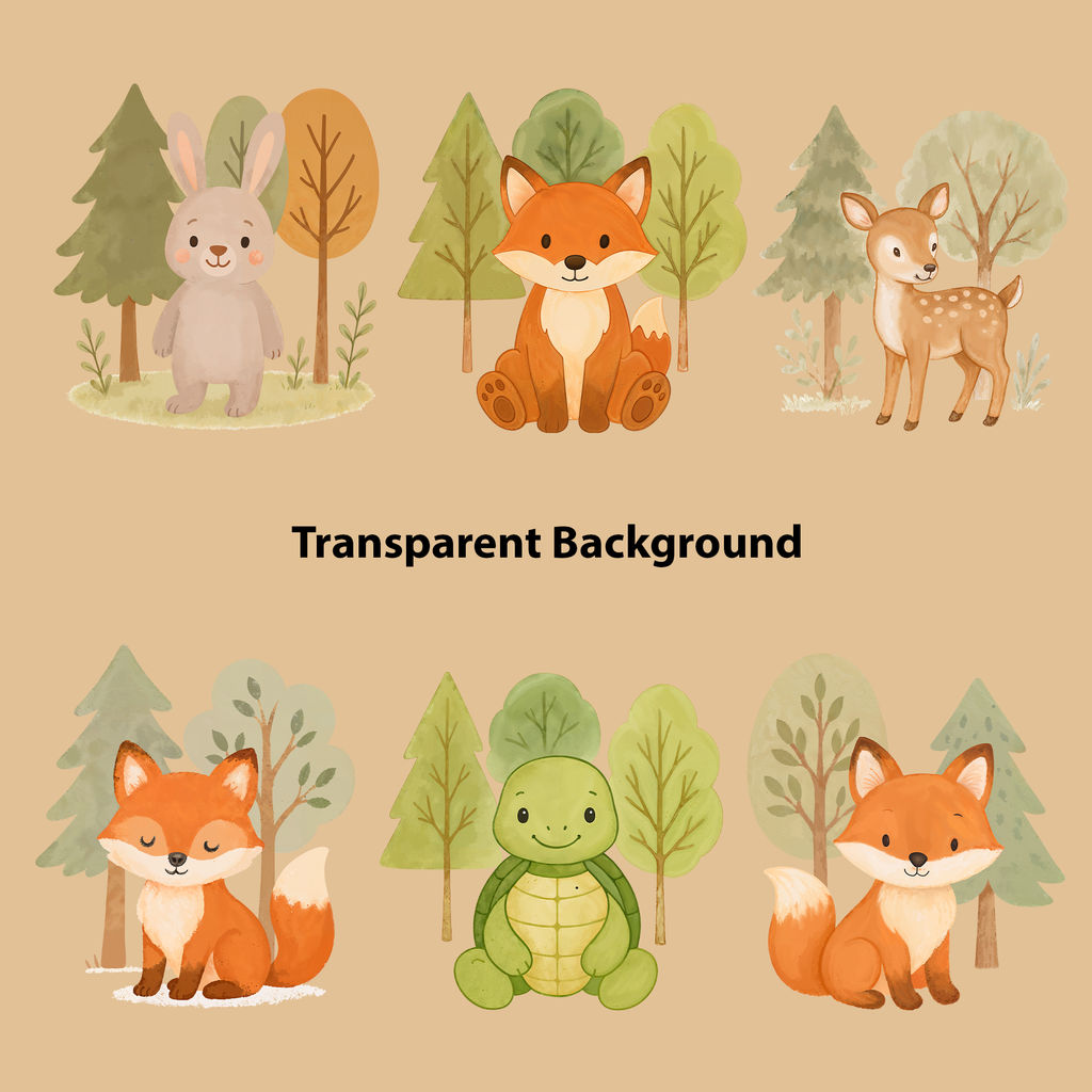 Watercolor Woodland Animals Clipart: Boho Nursery Decor set of 15 PNG (Digital Product)