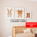 Watercolor Nursery Woodland Animals Clipart: Boho Nursery Themed Decor set of 6 PNG (Digital Product)