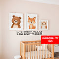 Watercolor Nursery Animals Clipart: Boho Nursery Themed Decor set of 6 PNG (Digital Product)