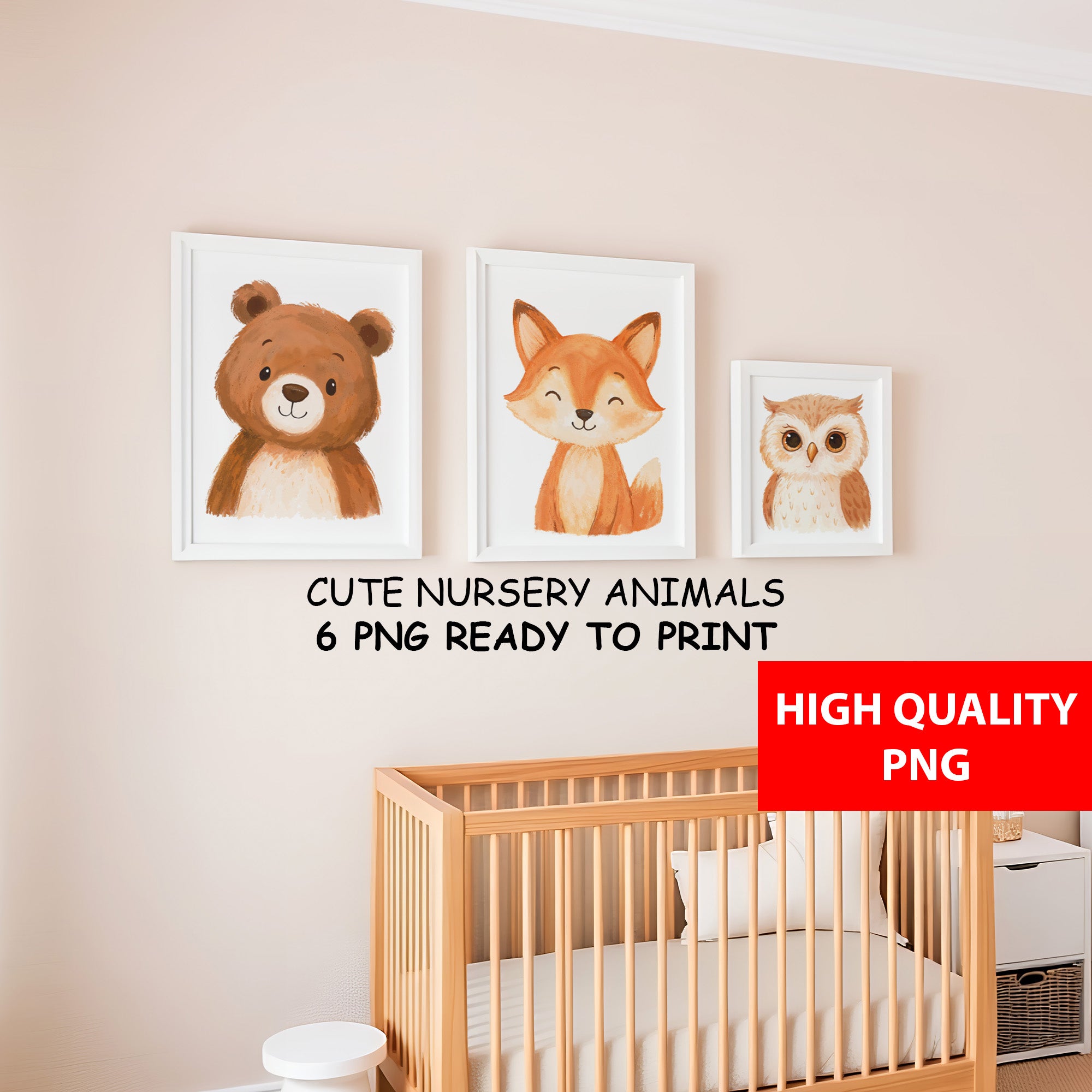 Watercolor Nursery Animals Clipart: Boho Nursery Themed Decor set of 6 PNG (Digital Product)