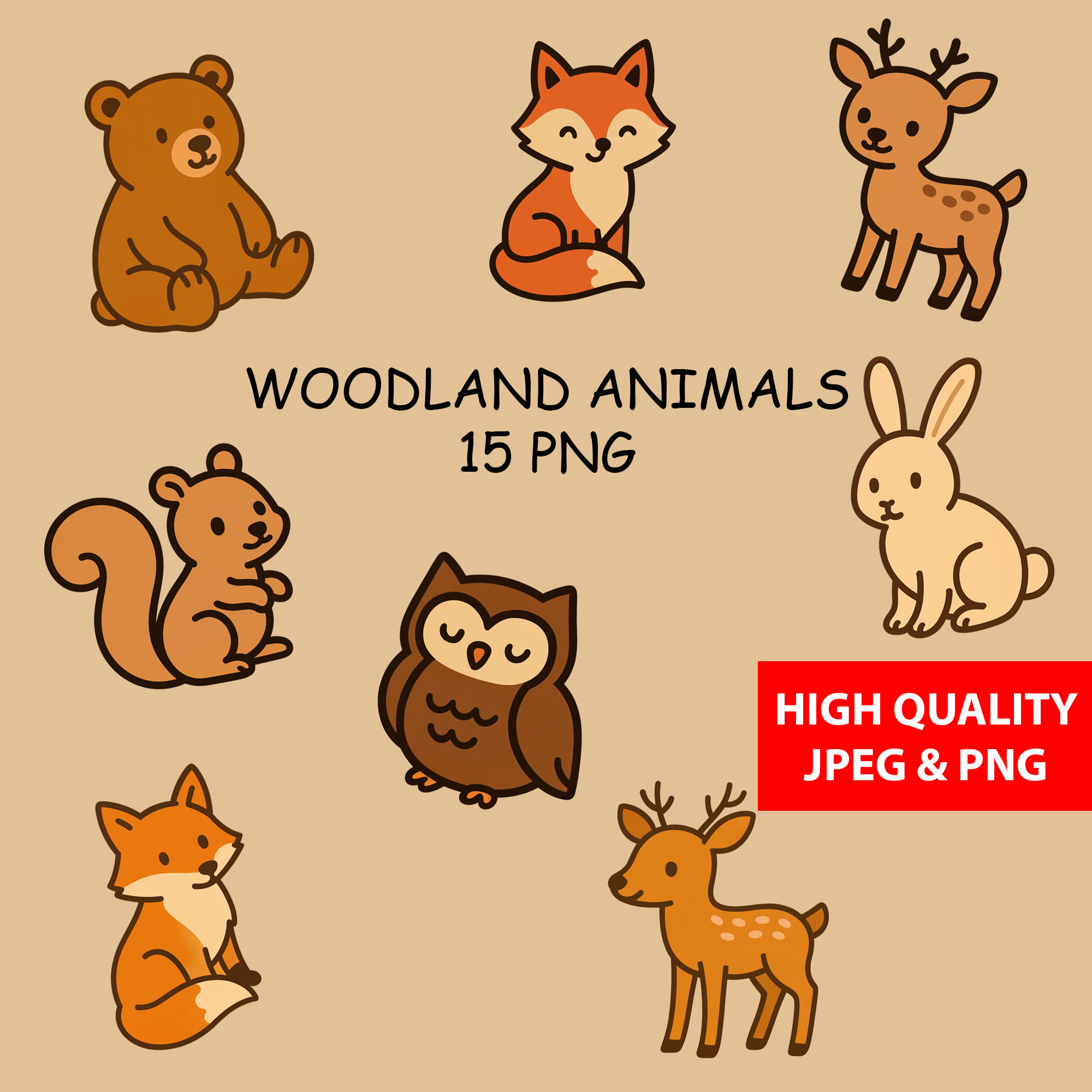 Woodland Animals Clipart: Boho Nursery Decor set of 15 PNG (Digital Product)