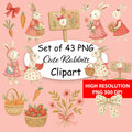 Cute Rabbits Clipart Bundle – 43 High Resolution PNG 300 DPI Digital Download