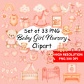 Baby Girl Nursery Clipart PNG Bundle | 33 Watercolor Digital Files