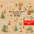 Watercolor Woodland Party Animals Clipart: Boho Nursery Birthday Themed Decor set of 45 PNG (Digital Product)