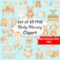 Baby Boy Nursery Clipart PNG Bundle | 65 Watercolor Digital Files