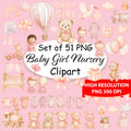 Baby Girl Nursery Clipart PNG Bundle | 51 Watercolor Digital Files