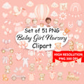 Baby Girl Nursery Clipart PNG Bundle | 51 Watercolor Digital Files