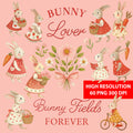 Bunny Lover Clipart PNG Bundle | 60 Watercolor Digital Files