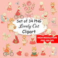 Lovely Cat Clipart Bundle – 34 High Resolution PNG 300 DPI Digital Download