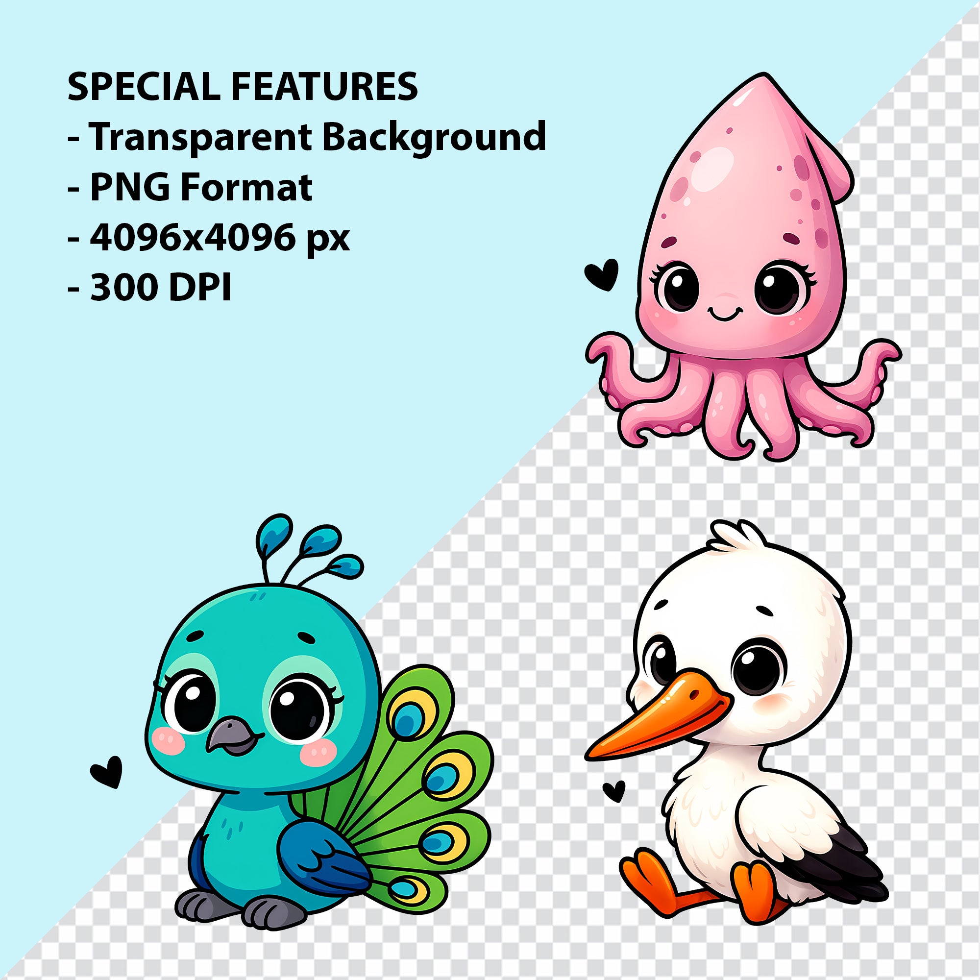 Cute Animals Clipart PNG Bundle | 50 Digital Download Files