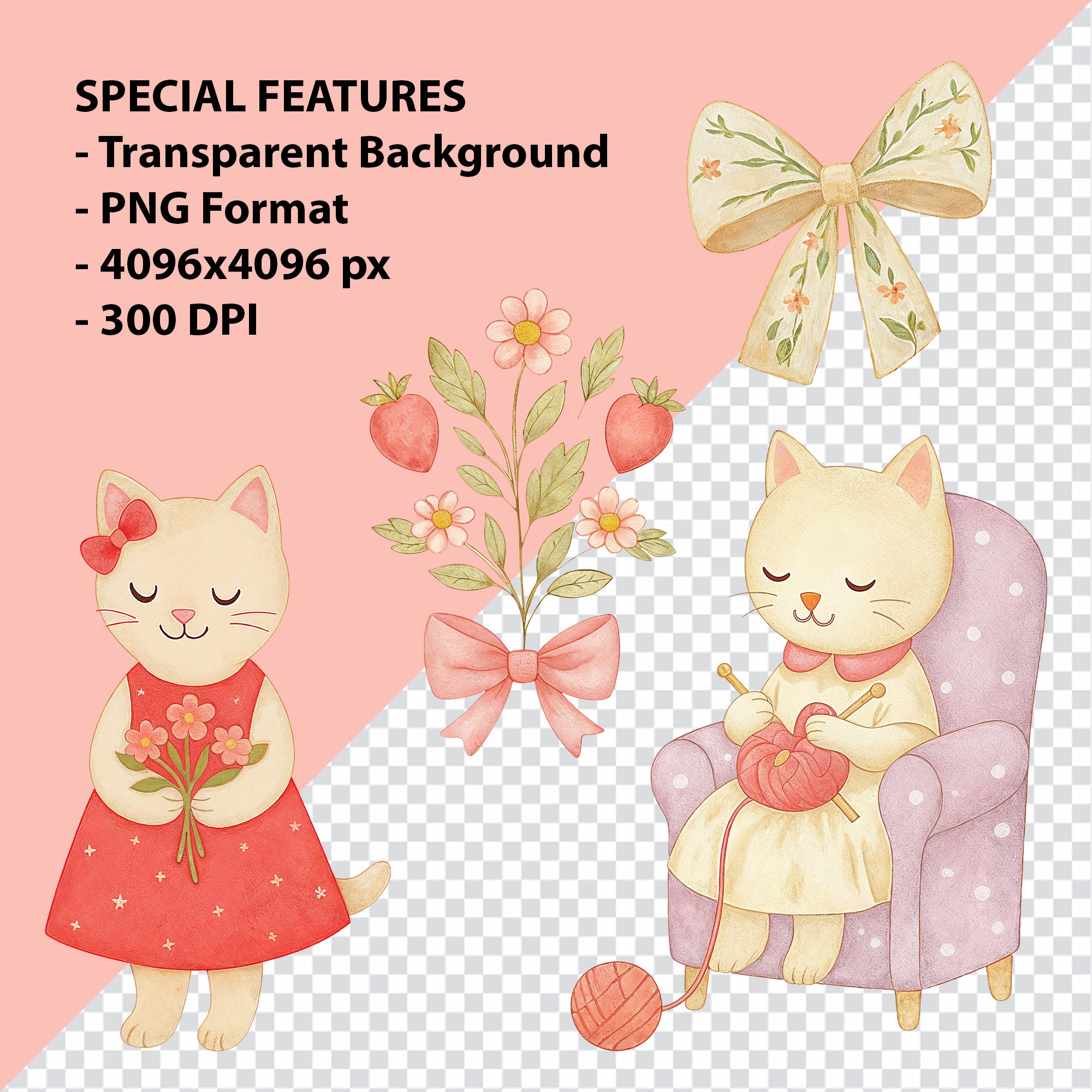 Lovely Cat Clipart Bundle – 34 High Resolution PNG 300 DPI Digital Download