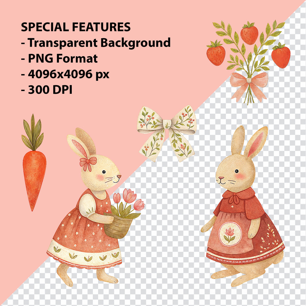 Bunny Lover Clipart PNG Bundle | 60 Watercolor Digital Files