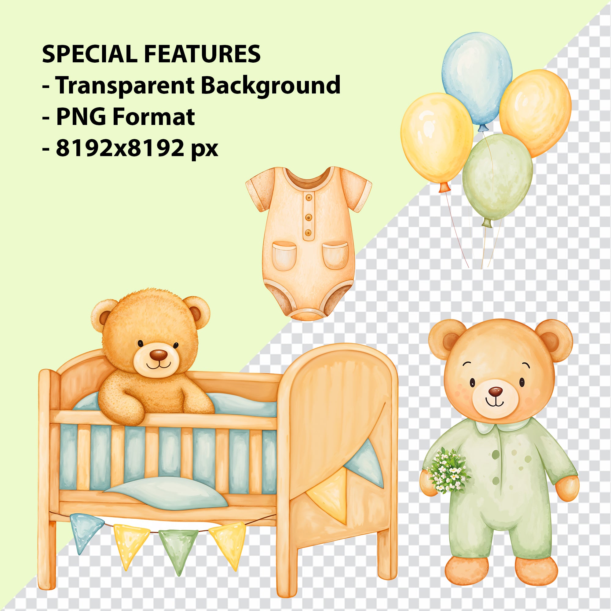 Baby Nursery Clipart PNG Bundle | 48 Watercolor Digital Files
