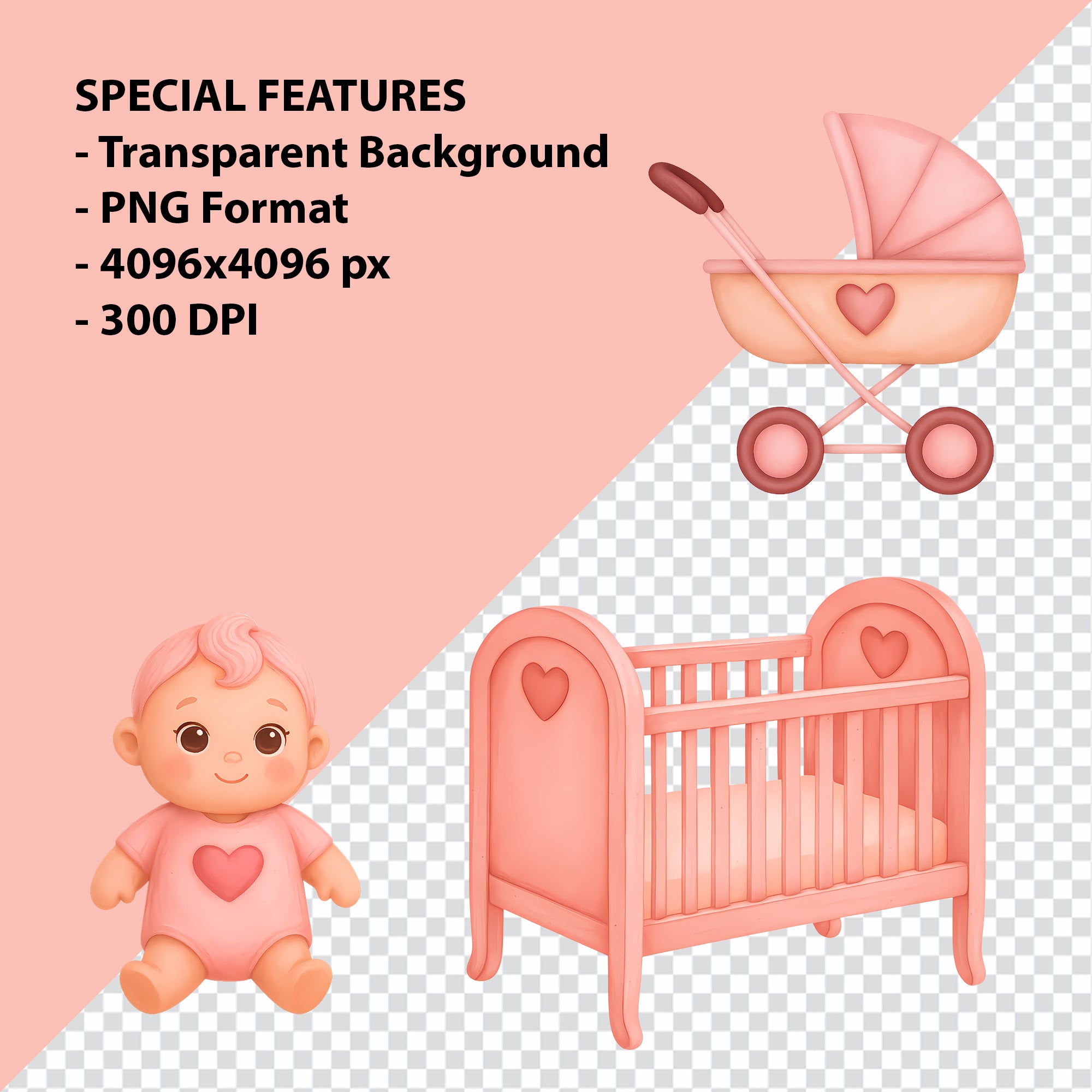 Baby Girl Nursery Clipart PNG Bundle | 33 Watercolor Digital Files