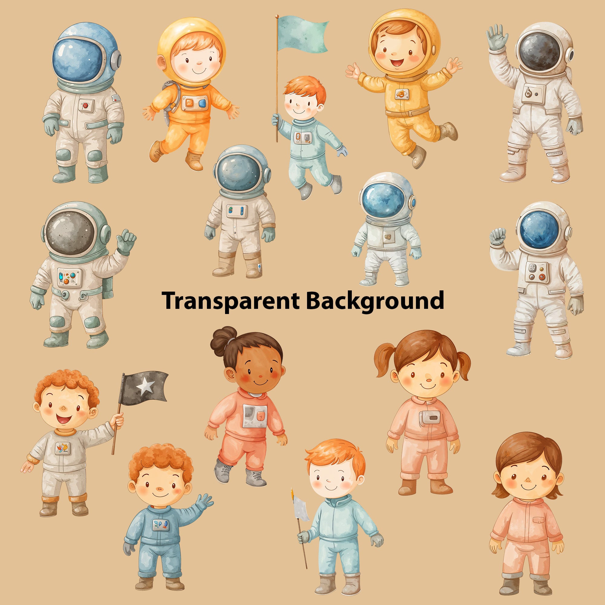 Watercolor Space Clipart: Boho Nursery Space Themed Decor set of 131 PNG (Digital Product)