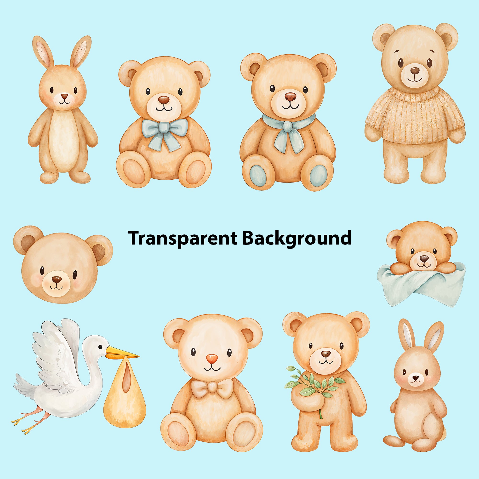 Baby Boy Nursery Clipart PNG Bundle | 65 Watercolor Digital Files