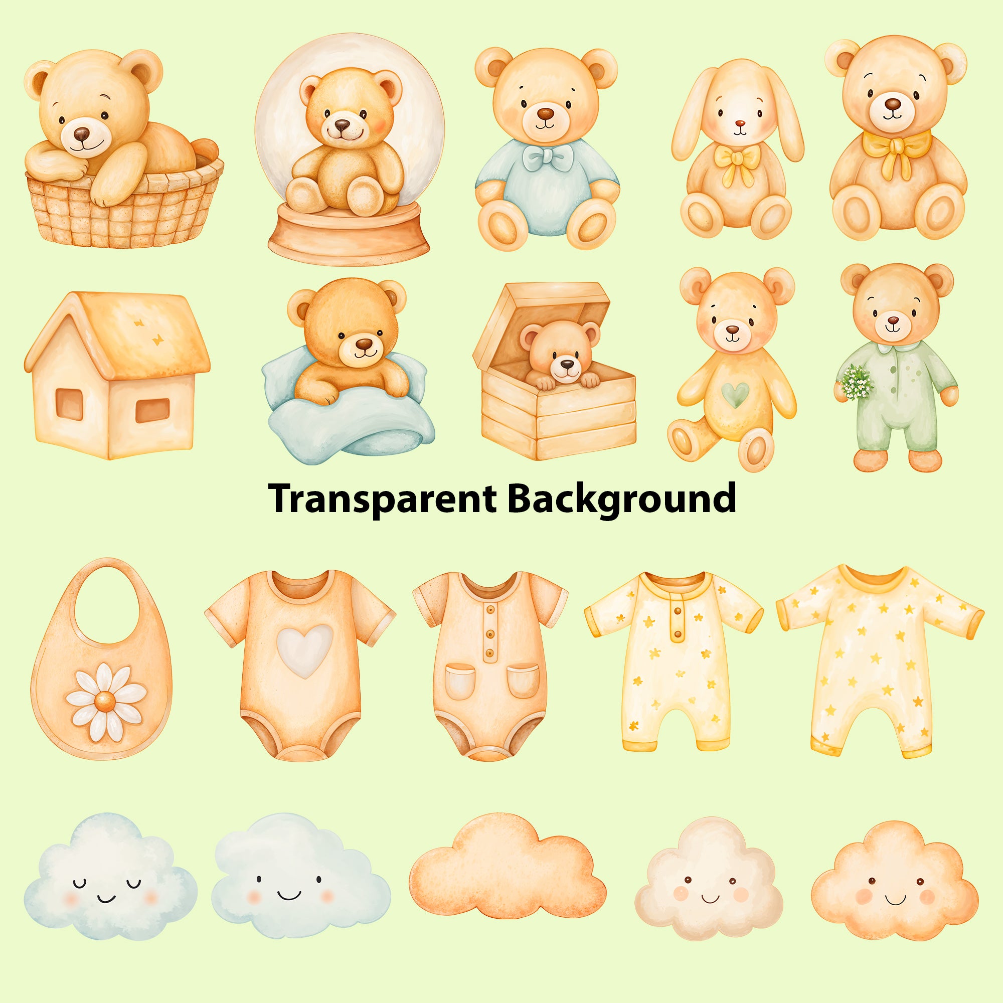 Baby Nursery Clipart PNG Bundle | 48 Watercolor Digital Files