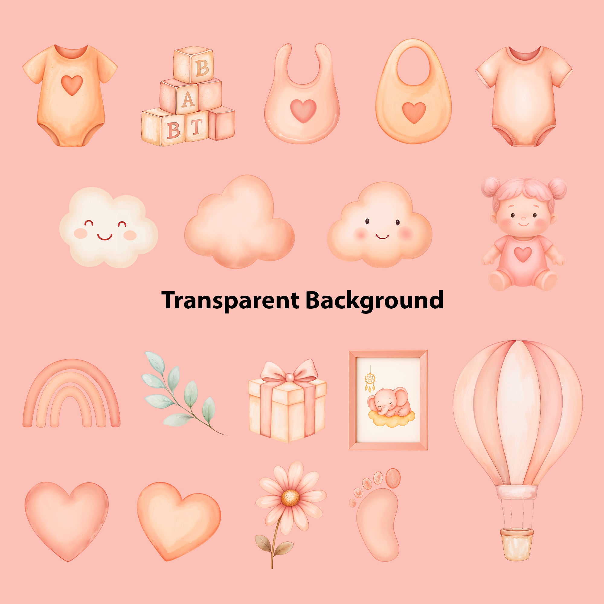 Baby Girl Nursery Clipart PNG Bundle | 34 Watercolor Digital Files