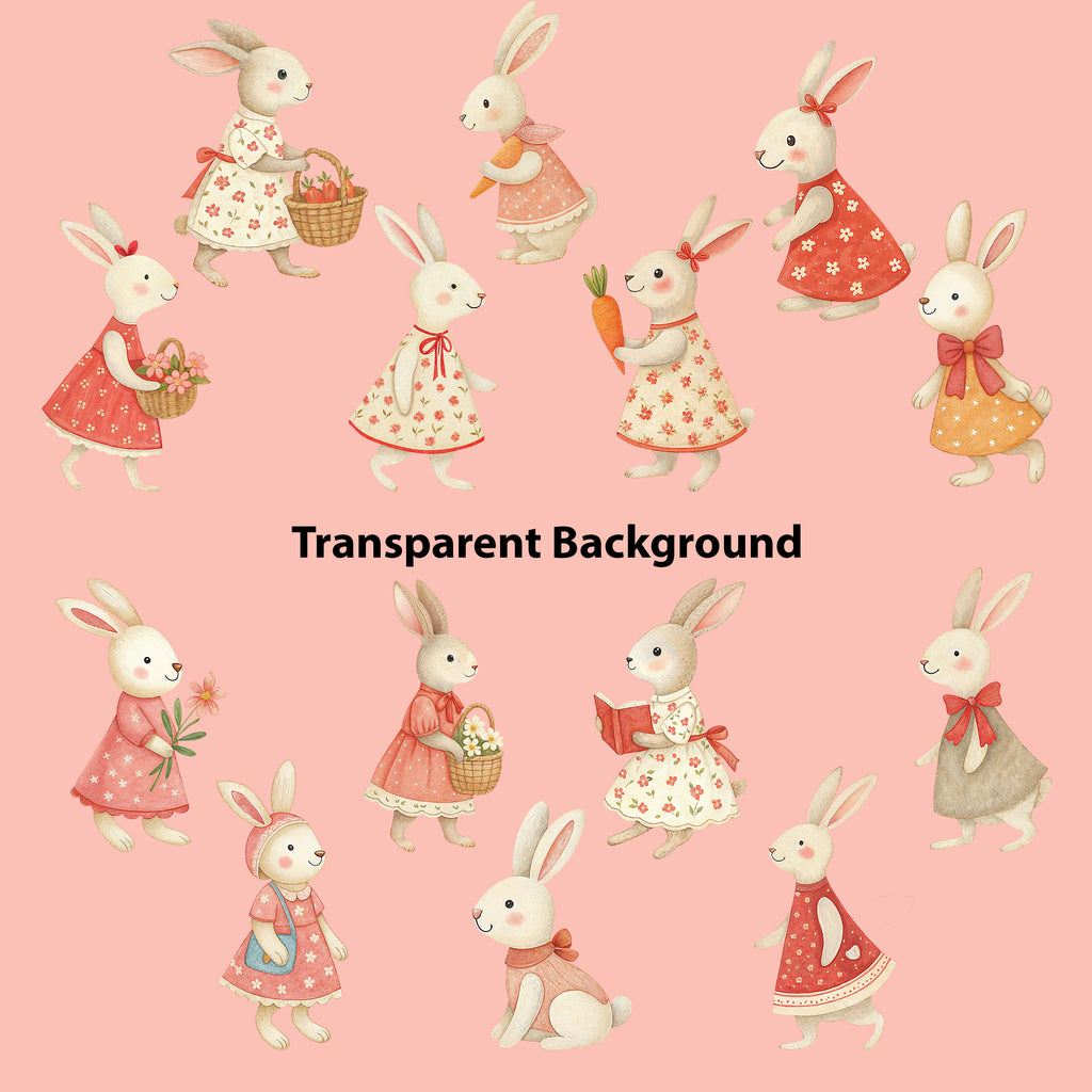 Cute Rabbits Clipart Bundle – 43 High Resolution PNG 300 DPI Digital Download