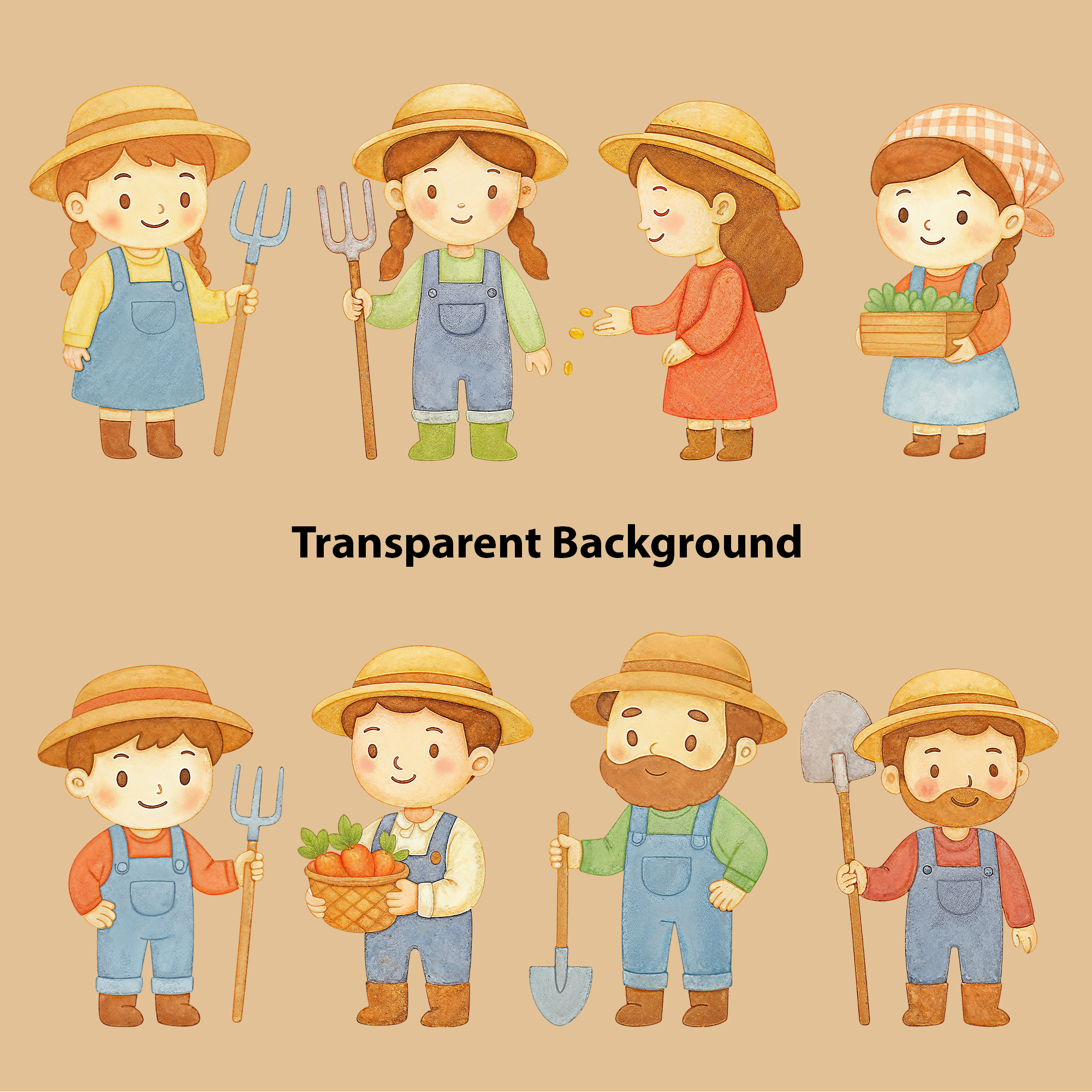 Watercolor Farm Animals Clipart: Boho Nursery Farm Themed Decor set of 52 PNG (Digital Product)