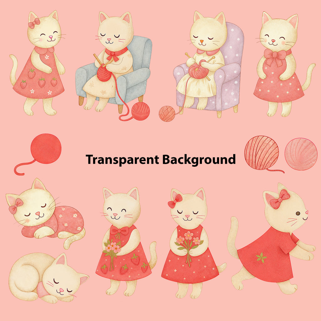 Lovely Cat Clipart Bundle – 34 High Resolution PNG 300 DPI Digital Download
