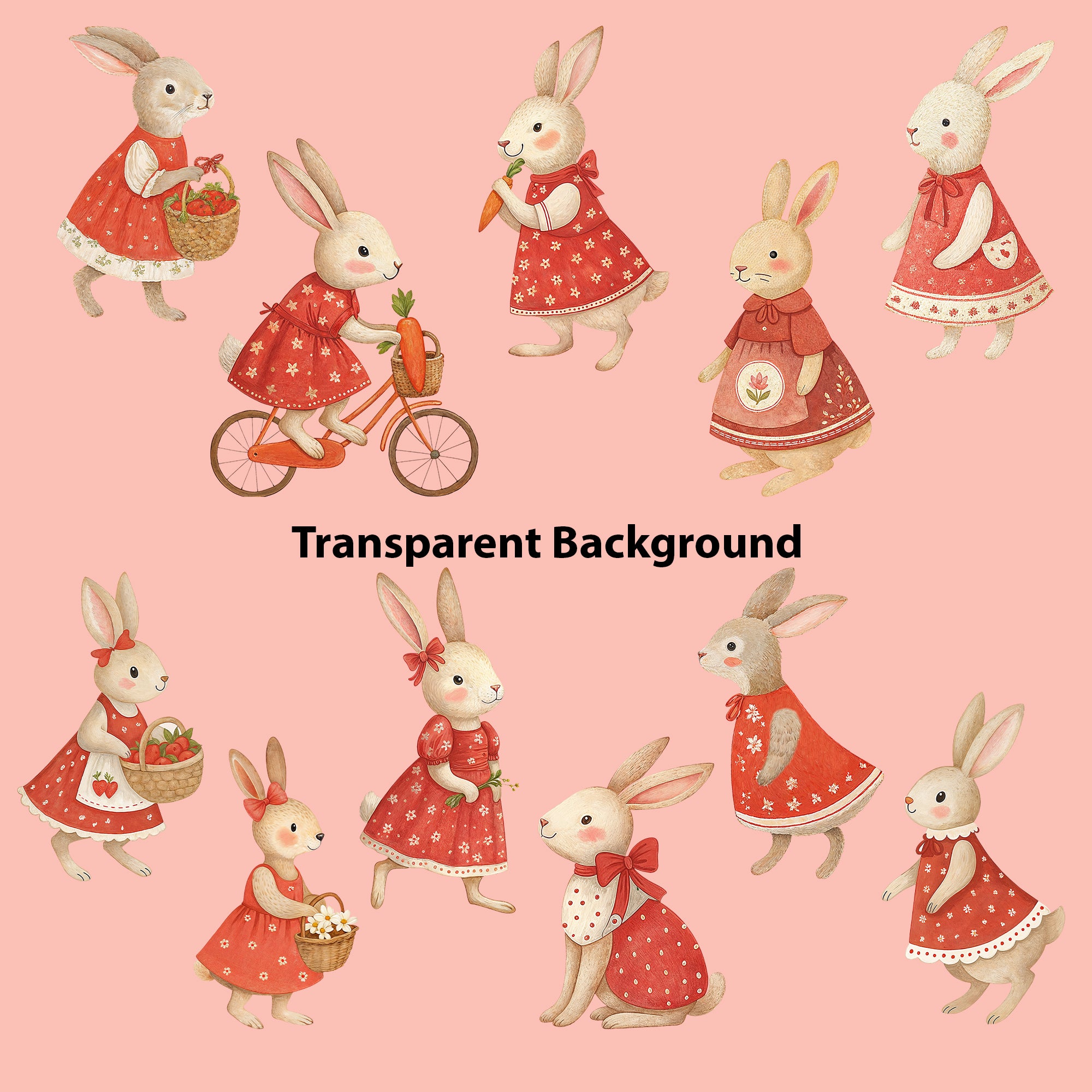 Bunny Lover Clipart PNG Bundle | 60 Watercolor Digital Files