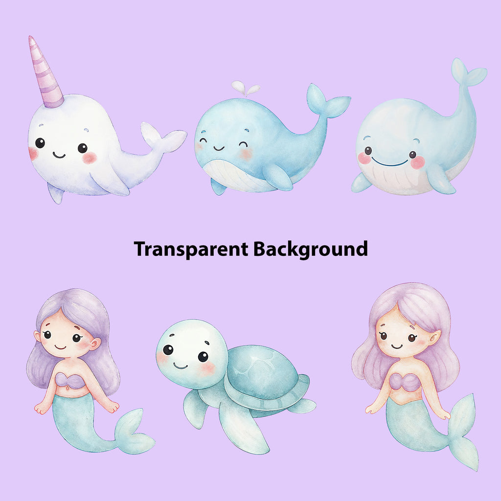 Little Mermaid Watercolor Clipart Bundle – 38 High Resolution PNG Digital Download