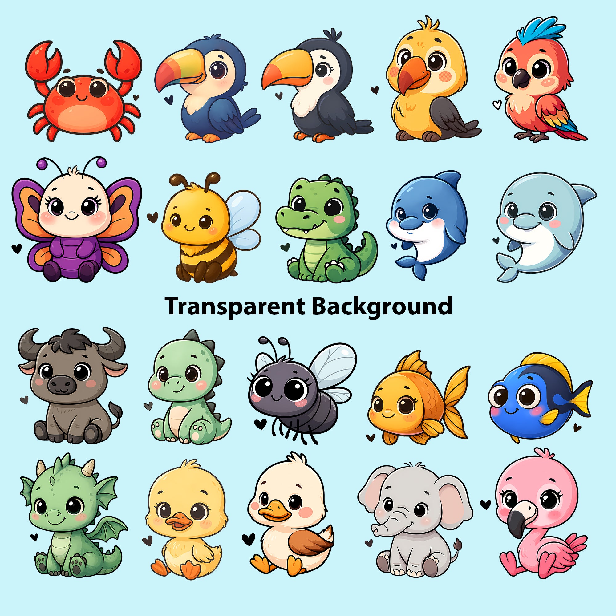 Cute Animals Clipart PNG Bundle | 50 Digital Download Files