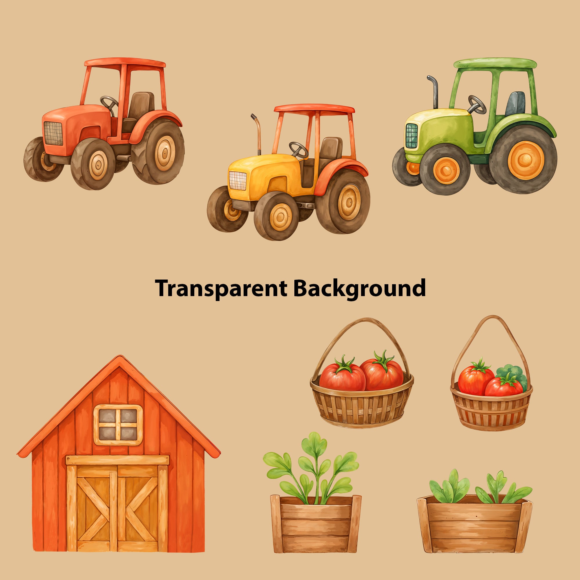 Watercolor Farm Animals Clipart: Boho Nursery Themed Decor set of 33 PNG (Digital Product)