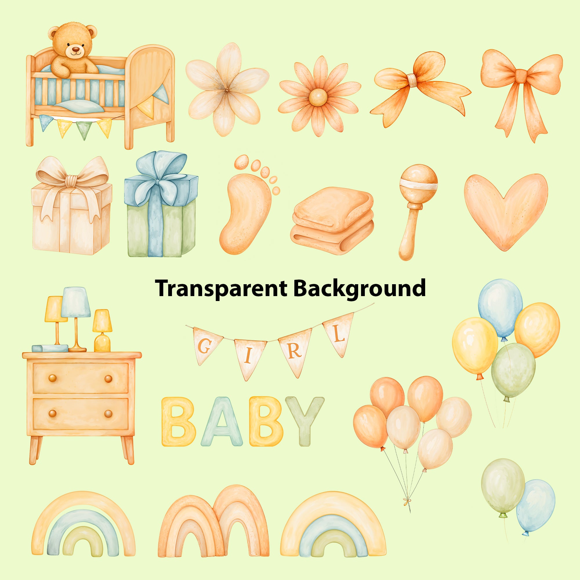 Baby Nursery Clipart PNG Bundle | 48 Watercolor Digital Files
