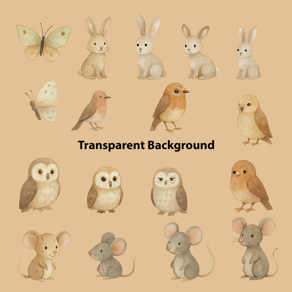 Watercolor Woodland Animals Clipart: Boho Nursery Themed Decor set of 70 PNG (Digital Product)