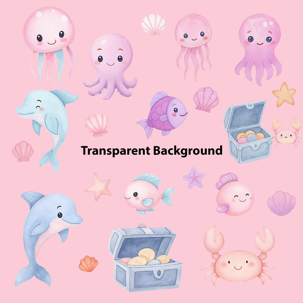 Little Mermaid Watercolor Clipart Bundle – 32 High Resolution PNG Digital Download
