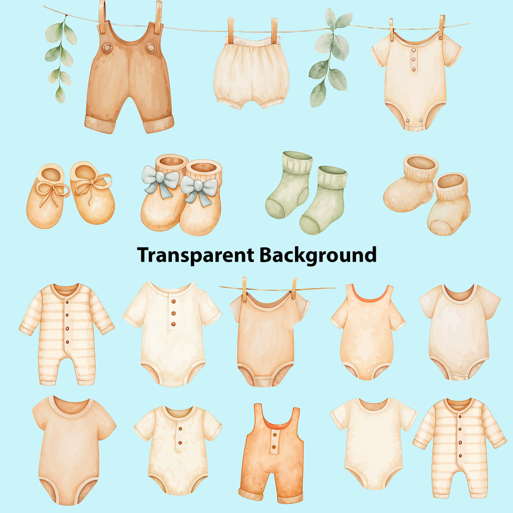 Baby Boy Nursery Clipart PNG Bundle | 65 Watercolor Digital Files