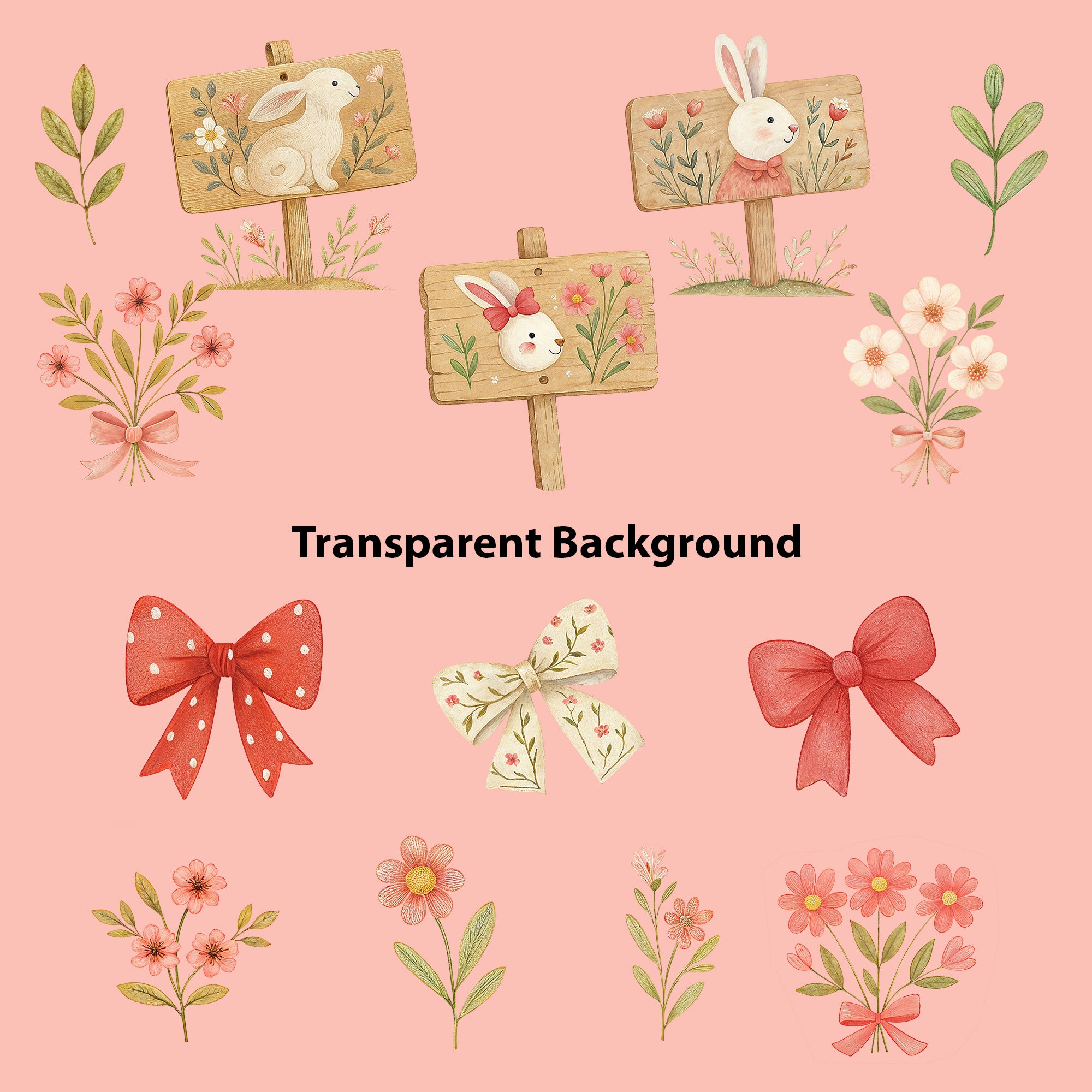 Cute Rabbits Clipart Bundle – 43 High Resolution PNG 300 DPI Digital Download