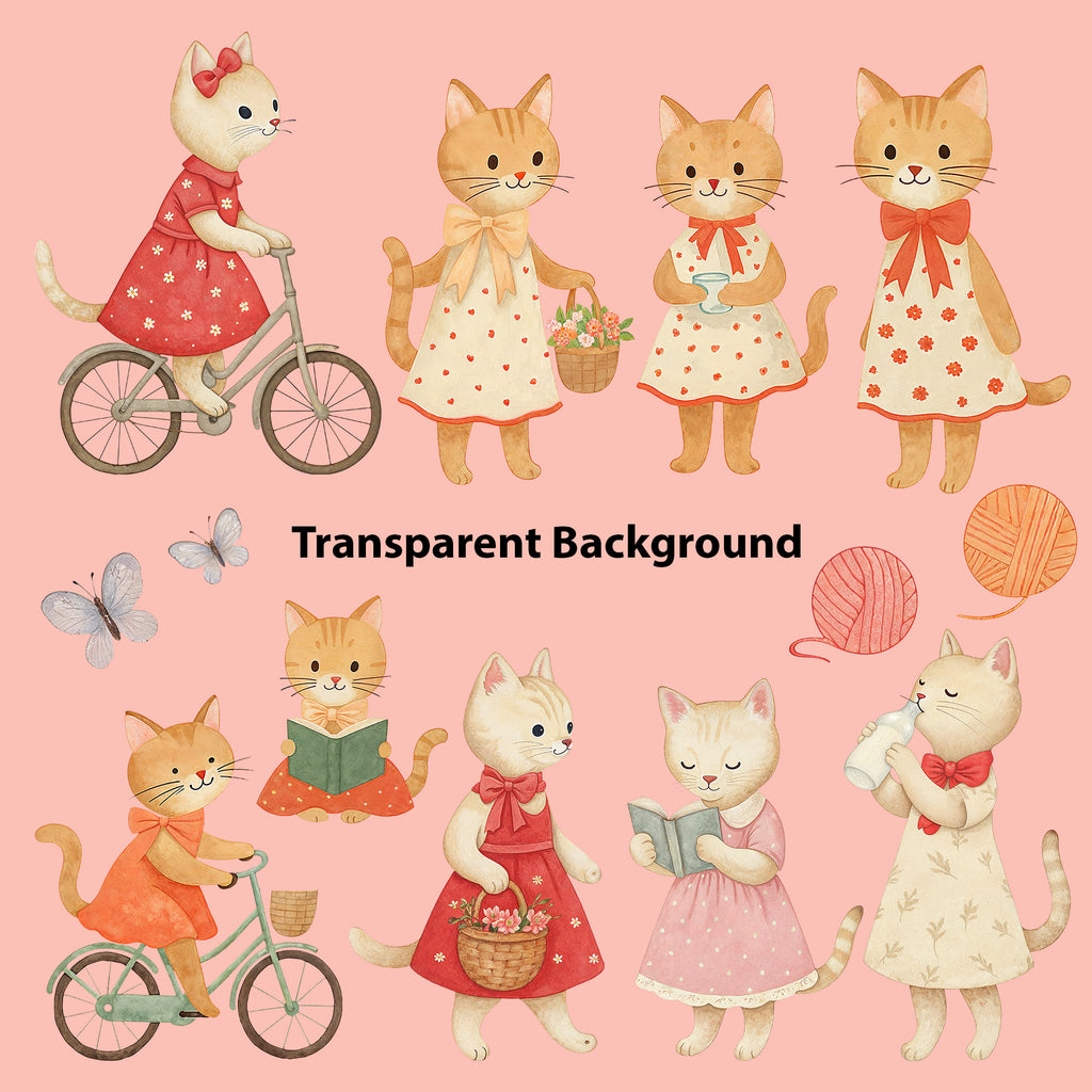 Lovely Cat Clipart Bundle – 34 High Resolution PNG 300 DPI Digital Download
