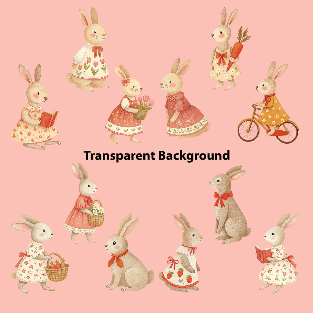 Bunny Lover Clipart PNG Bundle | 60 Watercolor Digital Files