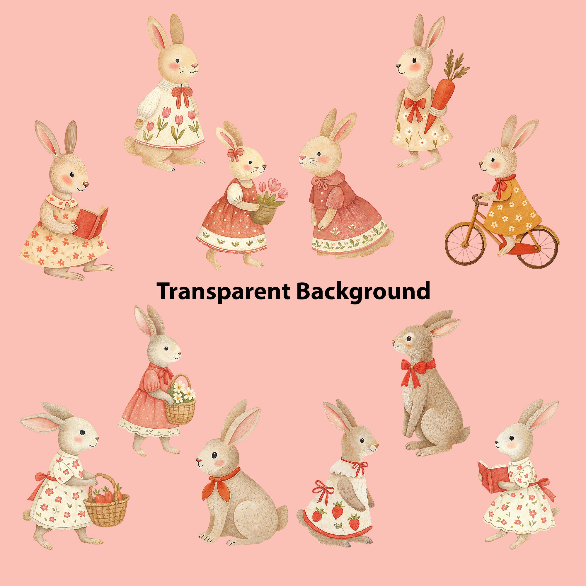 Bunny Lover Clipart PNG Bundle | 60 Watercolor Digital Files