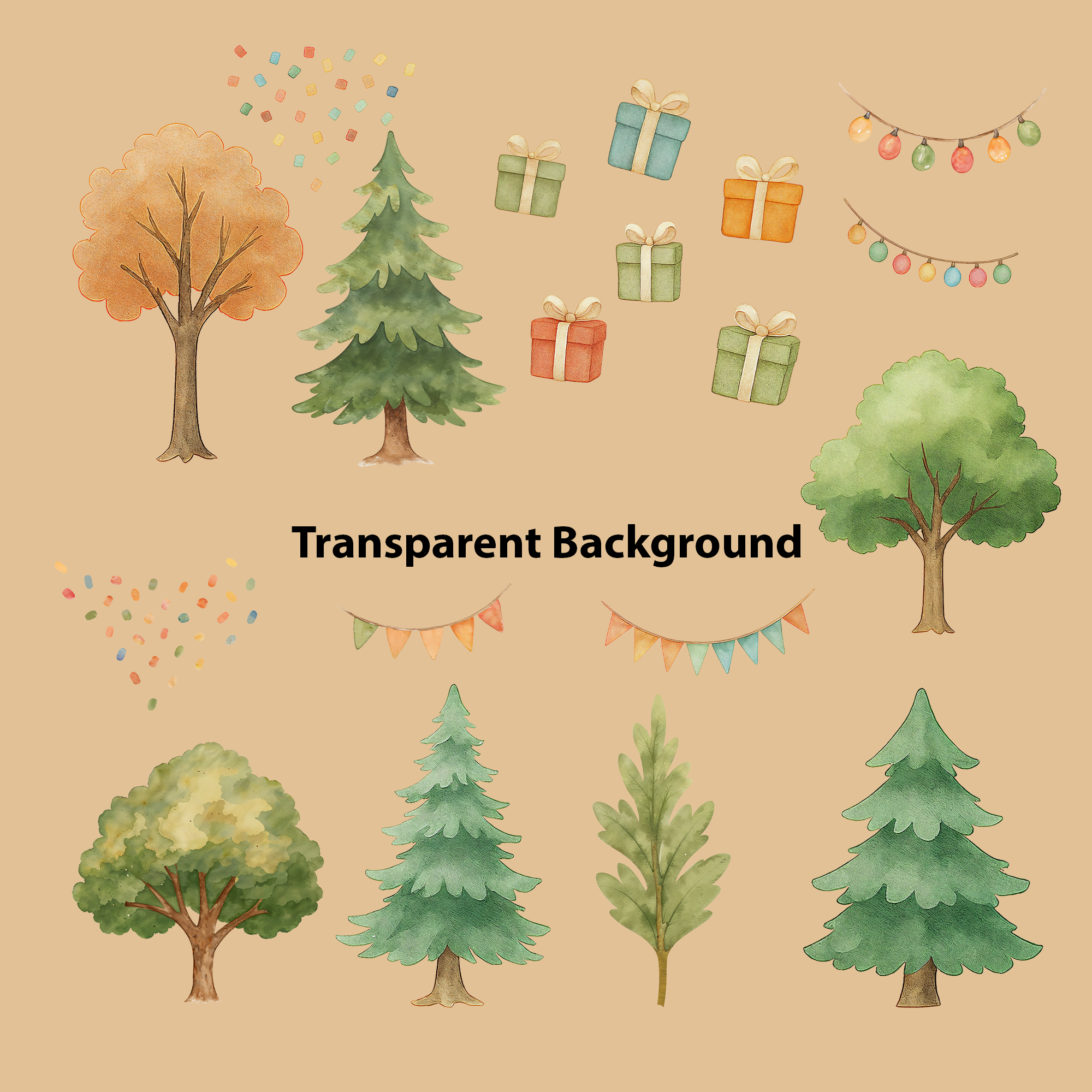 Watercolor Woodland Party Animals Clipart: Boho Nursery Birthday Themed Decor set of 45 PNG (Digital Product)