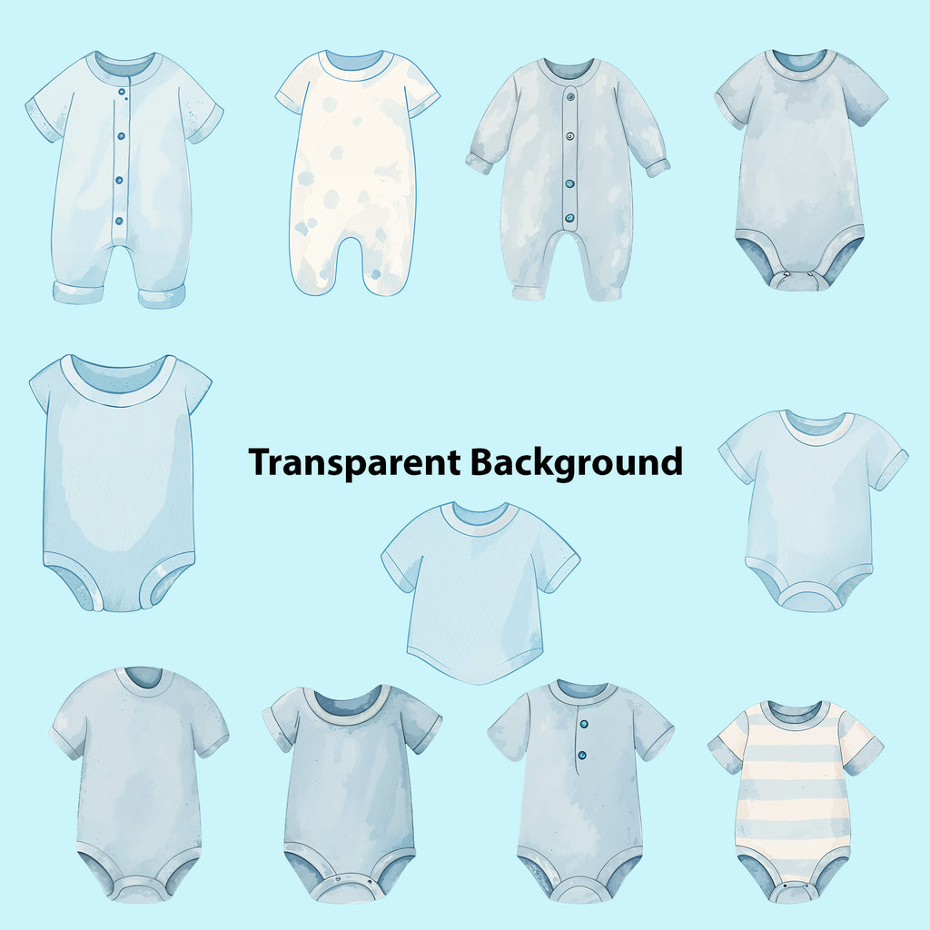 Baby Boy Nursery Clipart PNG Bundle | 33 Watercolor Digital Files