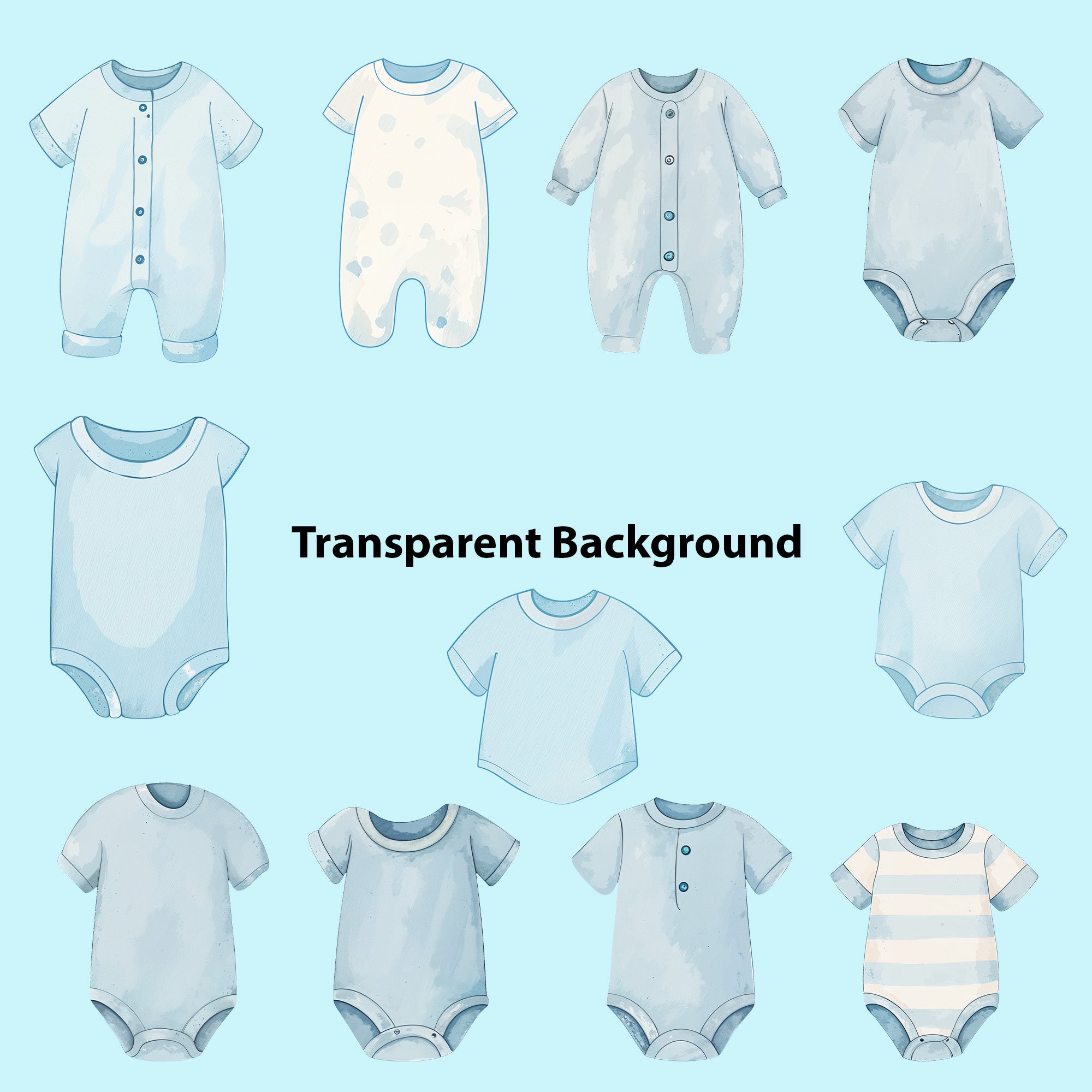 Baby Boy Nursery Clipart PNG Bundle | 33 Watercolor Digital Files