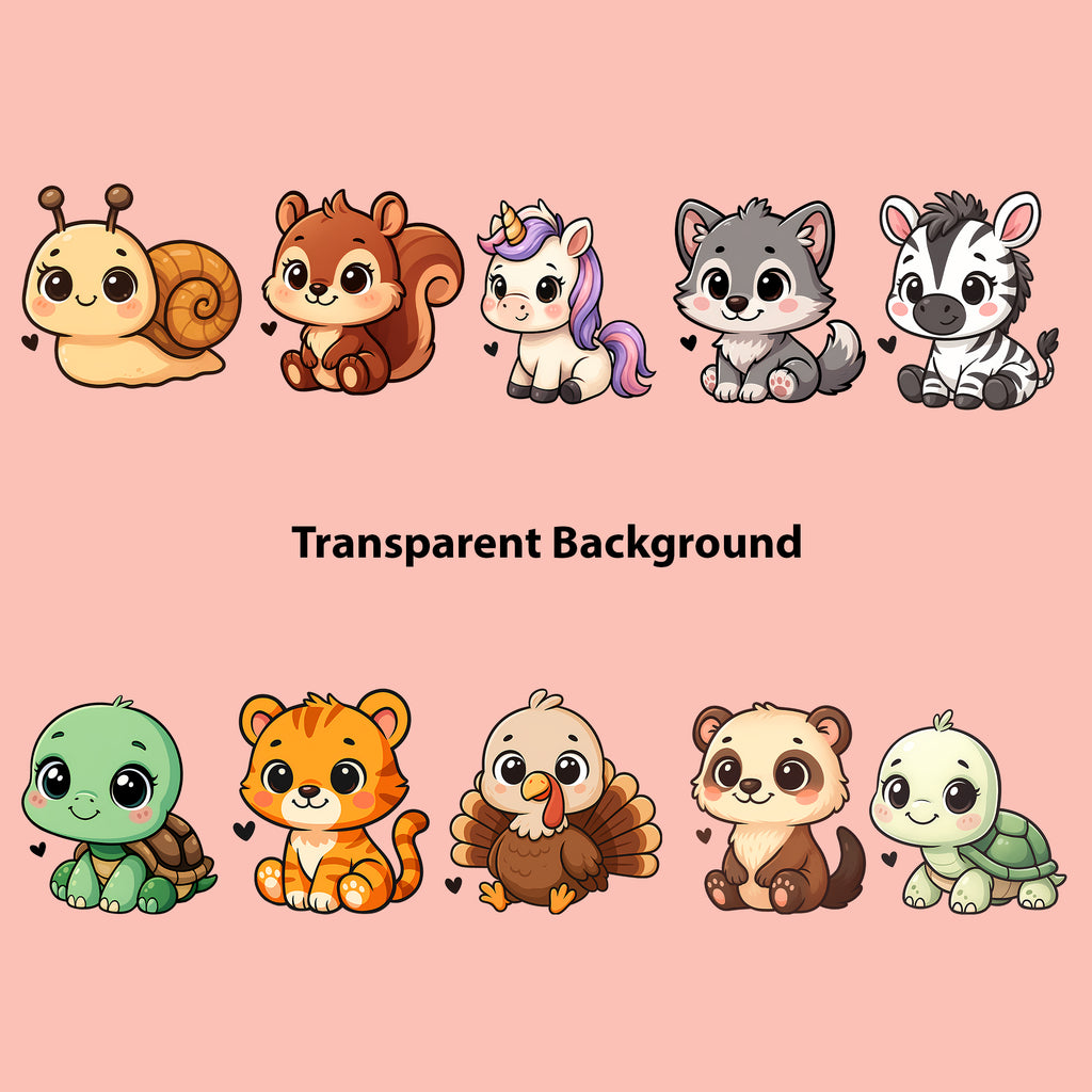 Cute Animals Clipart PNG Bundle | 50 Digital Download Files
