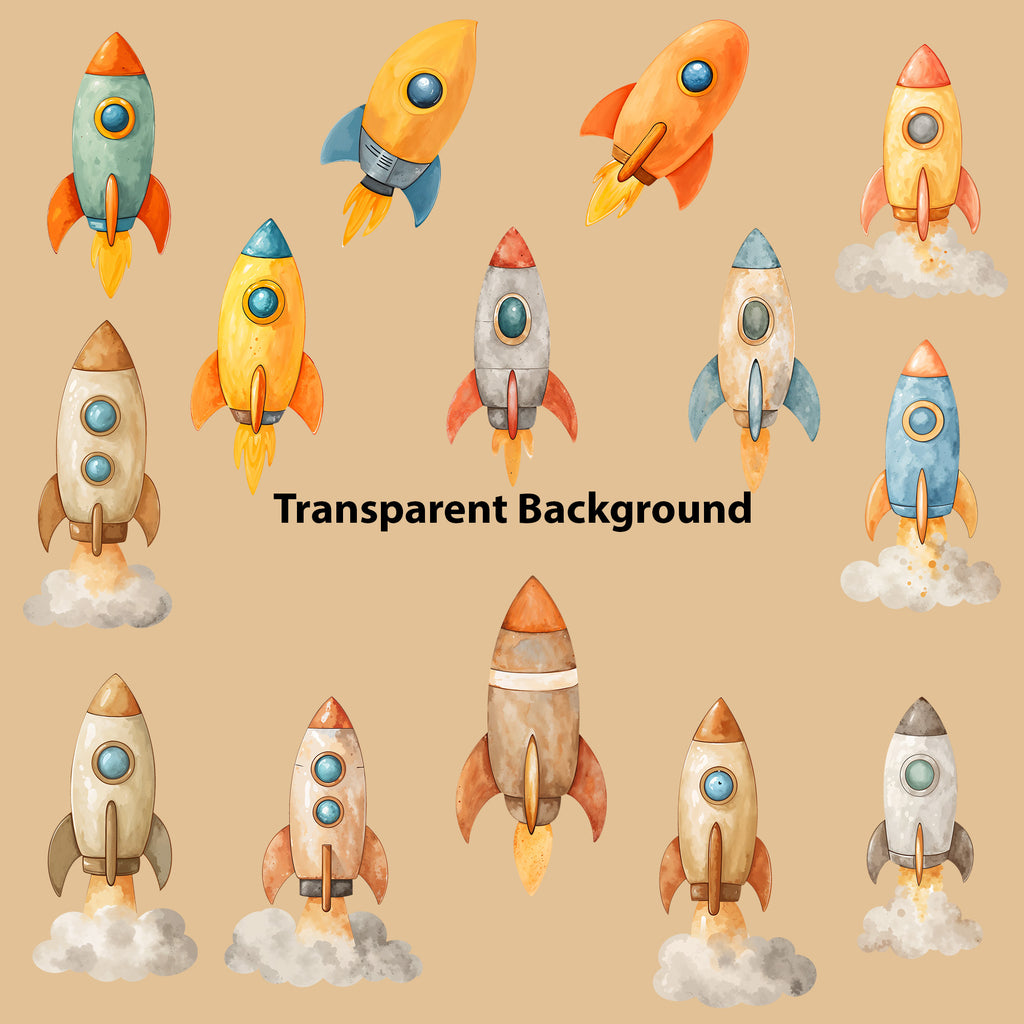 Watercolor Space Clipart: Boho Nursery Space Themed Decor set of 131 PNG (Digital Product)