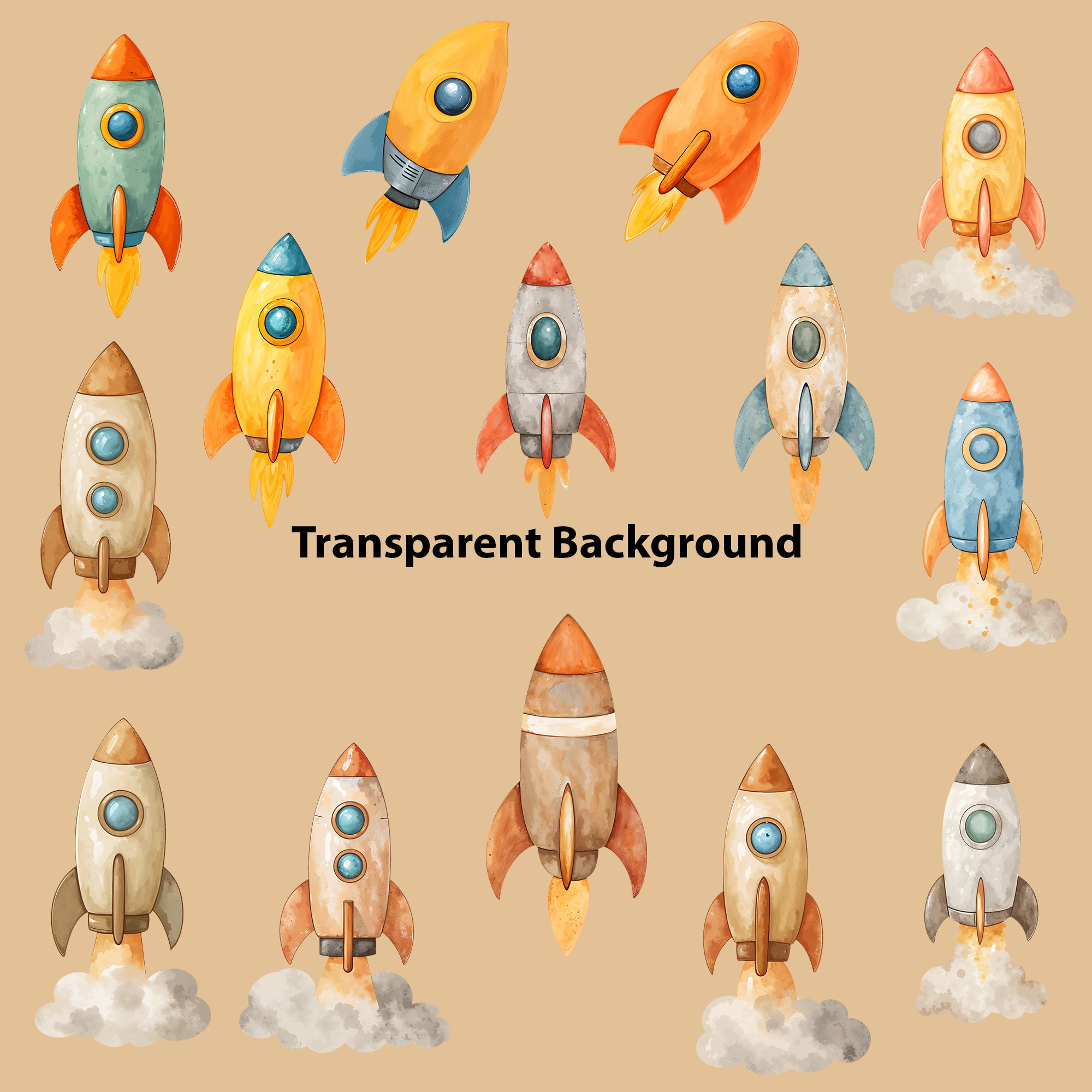 Watercolor Space Clipart: Boho Nursery Space Themed Decor set of 131 PNG (Digital Product)
