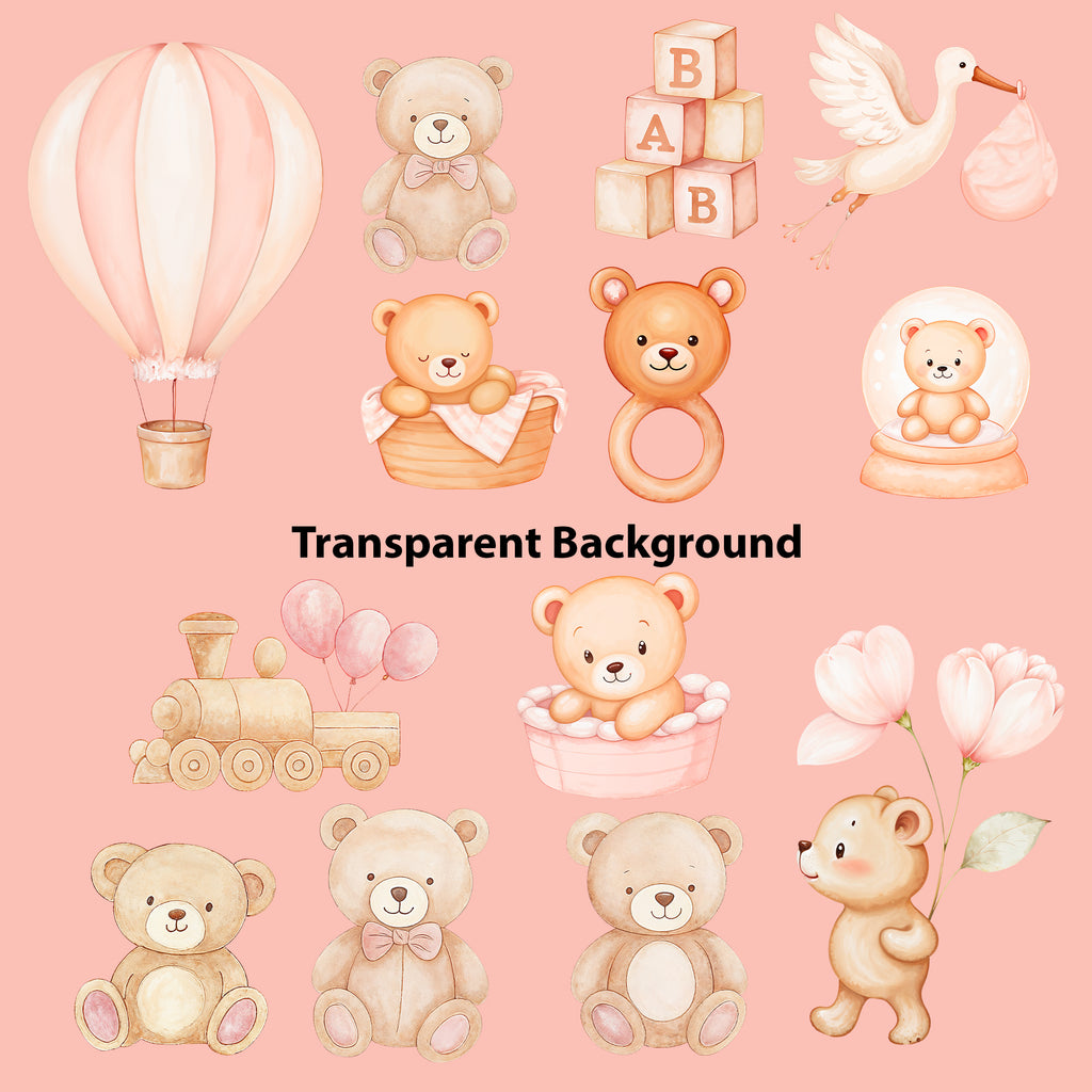 Baby Girl Nursery Clipart PNG Bundle | 51 Watercolor Digital Files