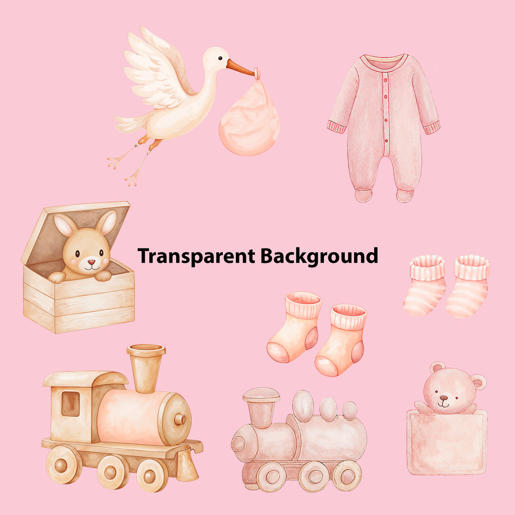 Baby Girl Nursery Clipart PNG Bundle | 51 Watercolor Digital Files