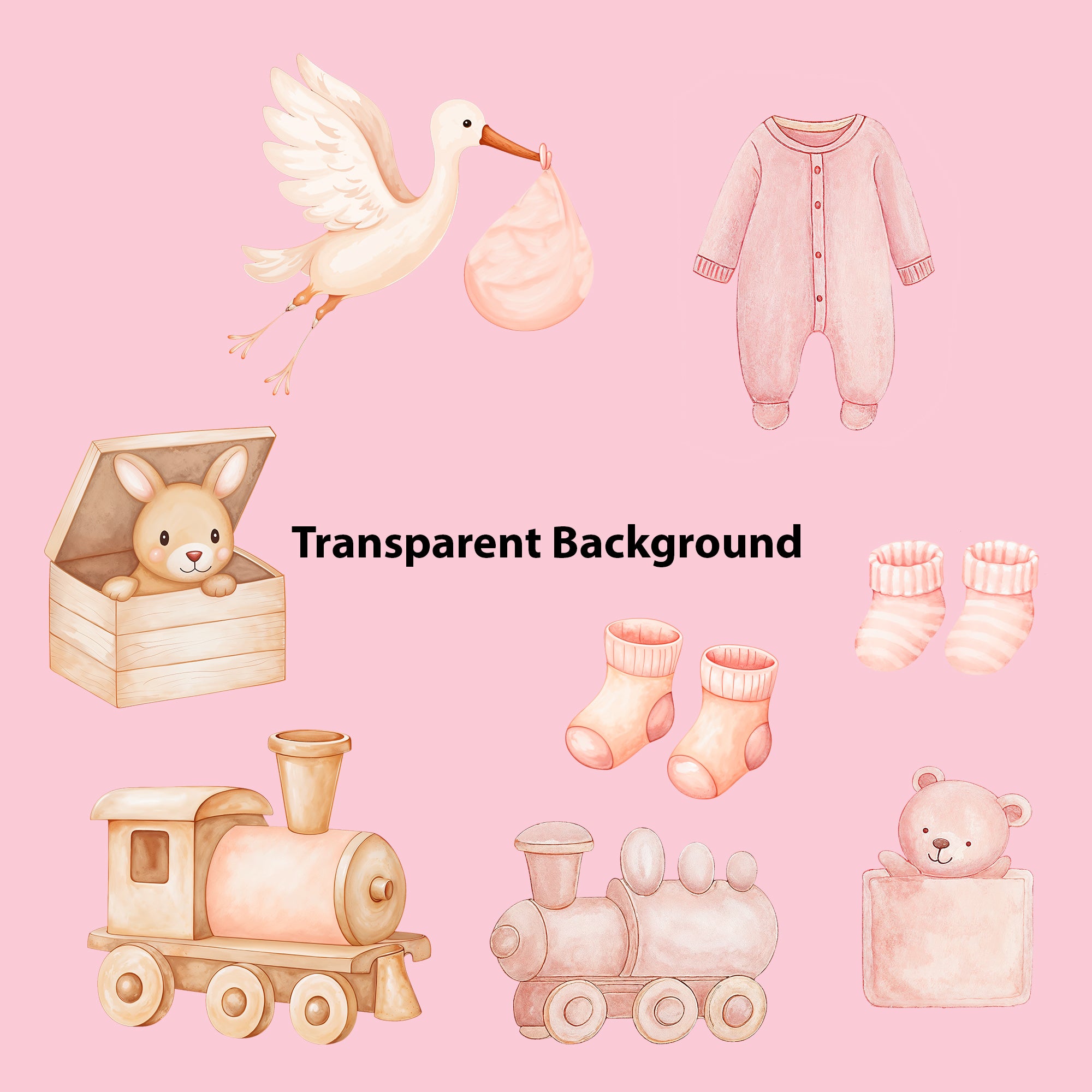 Baby Girl Nursery Clipart PNG Bundle | 51 Watercolor Digital Files