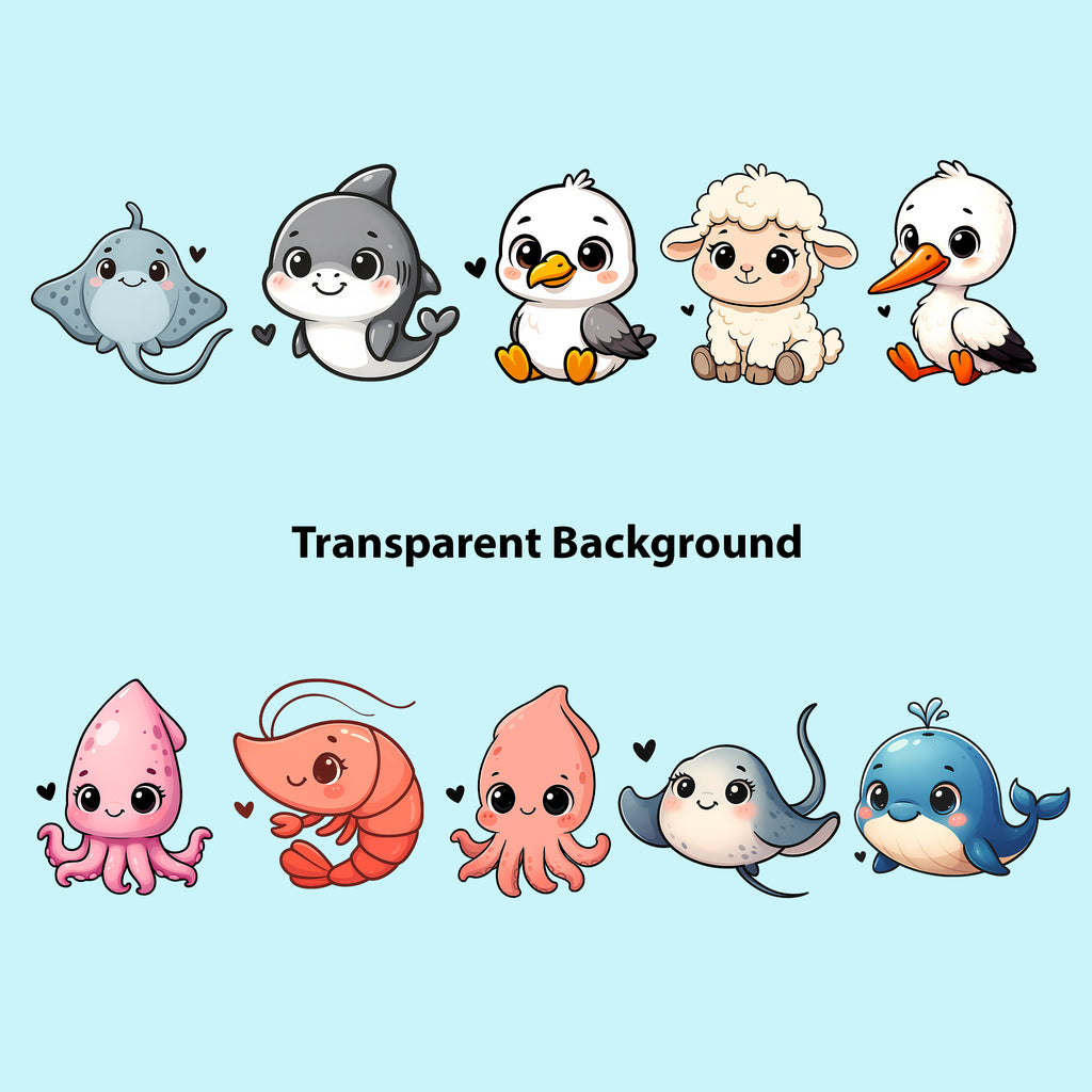 Cute Animals Clipart PNG Bundle | 50 Digital Download Files
