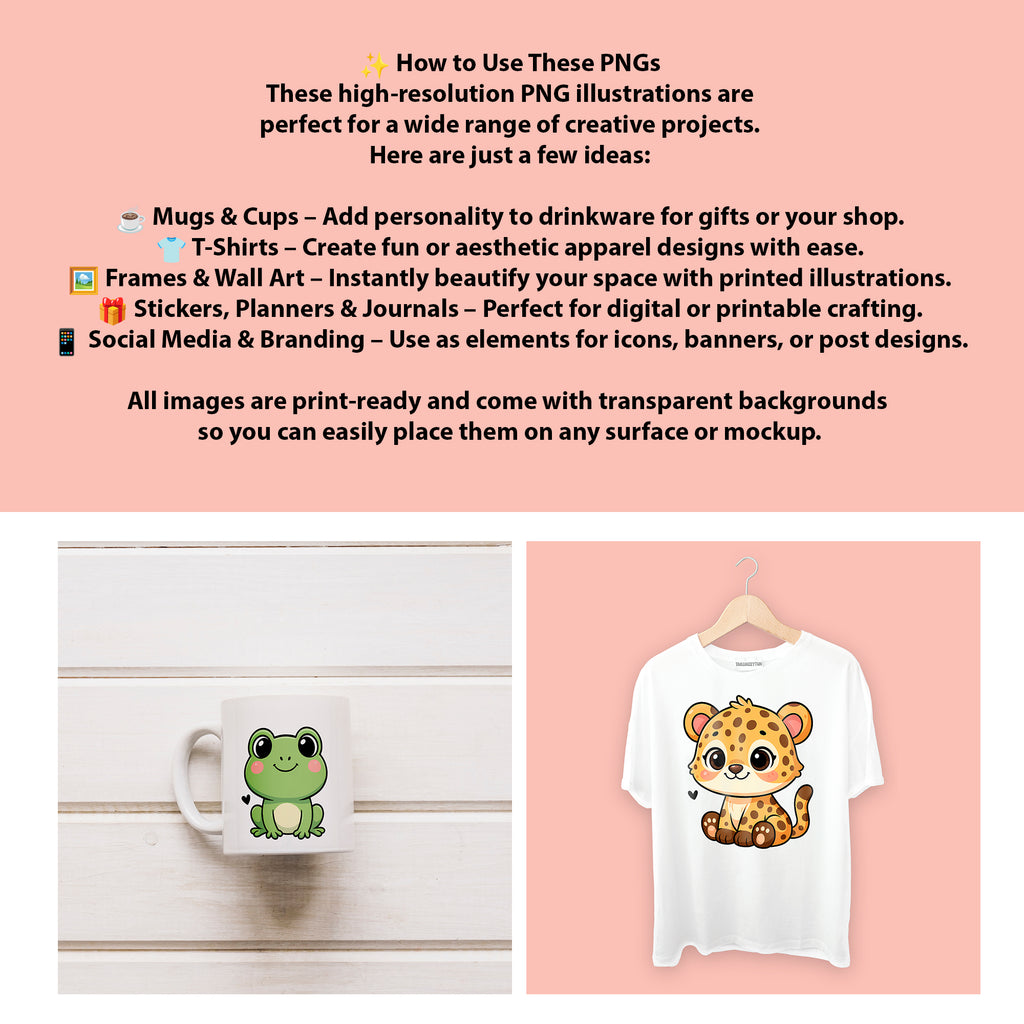Cute Animals Clipart PNG Bundle | 50 Digital Download Files