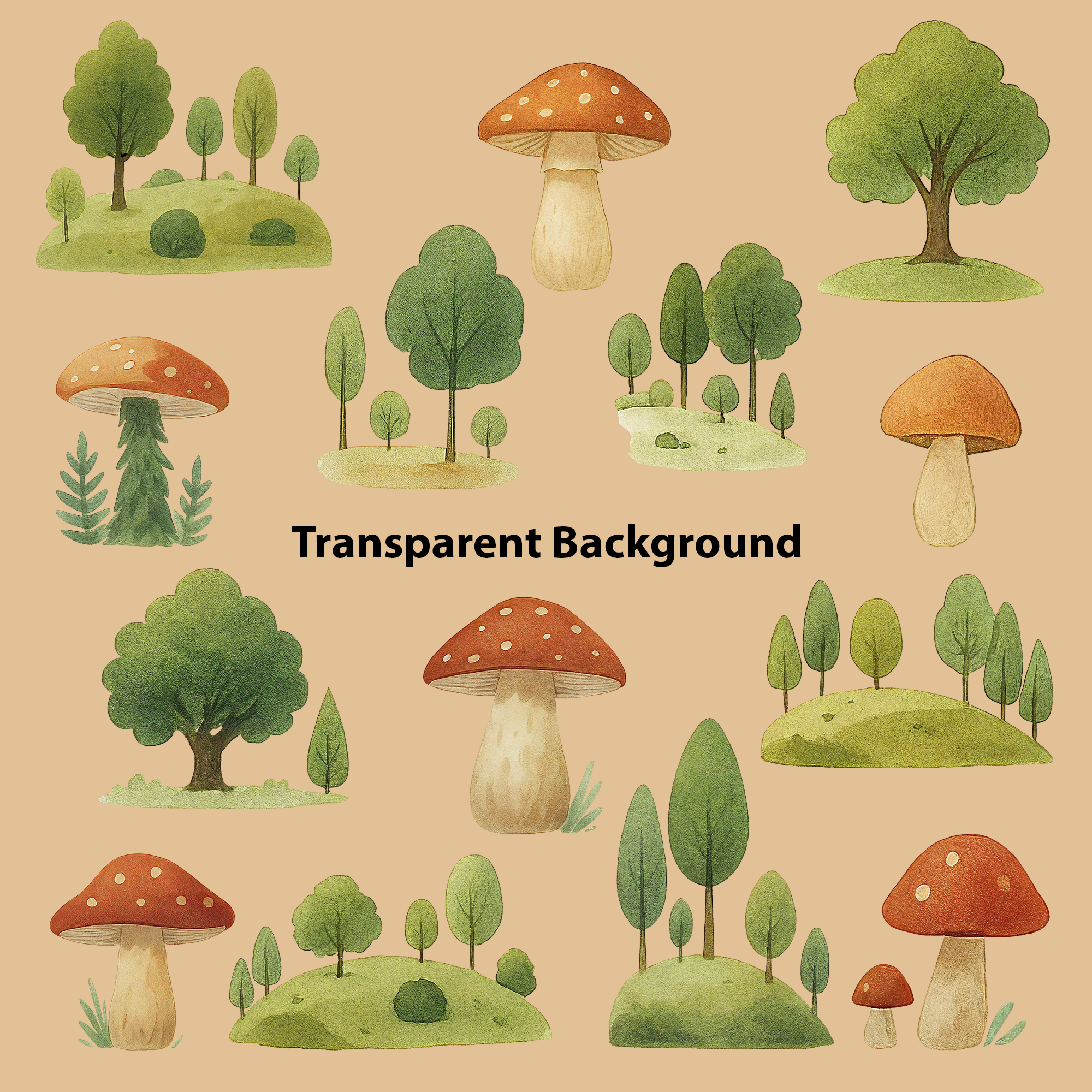 Watercolor Woodland Animals Clipart: Boho Nursery Themed Decor set of 70 PNG (Digital Product)