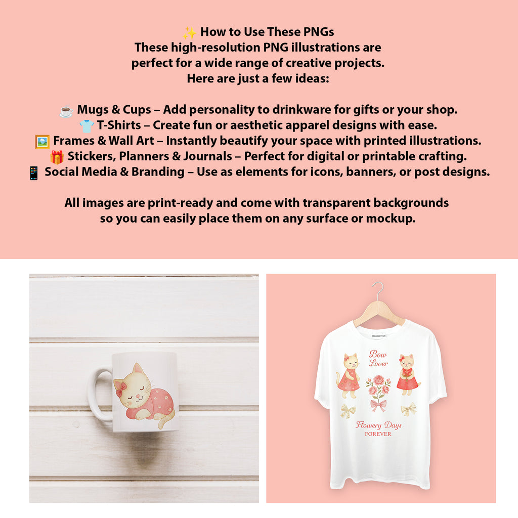 Lovely Cat Clipart Bundle – 34 High Resolution PNG 300 DPI Digital Download